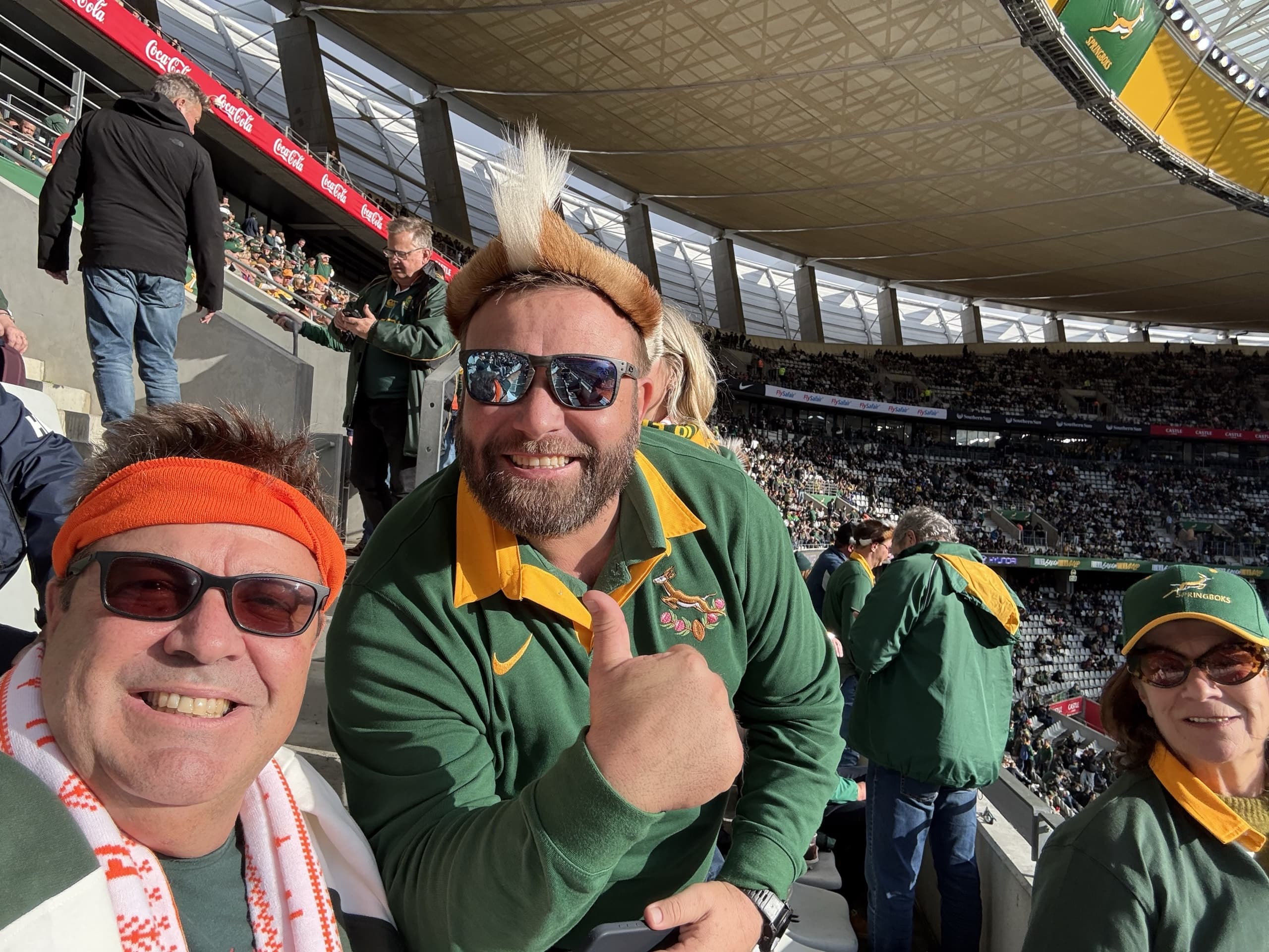 Gordon and a fellow Springbok supporter in the stand on a home match day